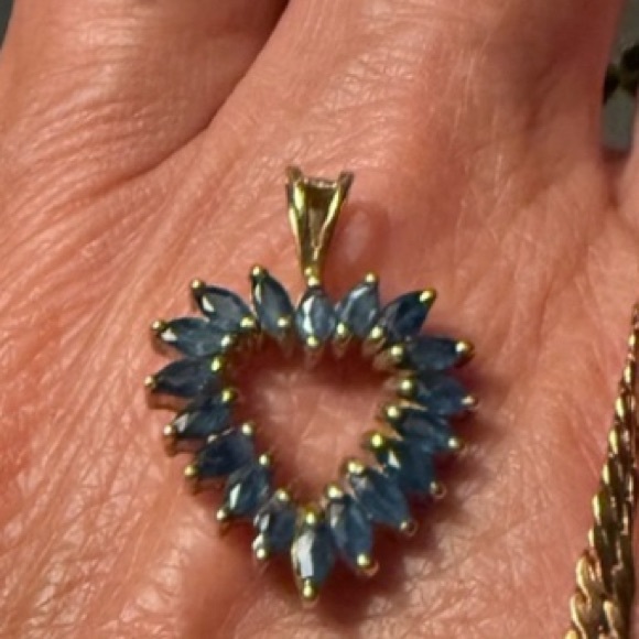 ZALES SAPPHIRE DIAMOND 10k gold heart pendant only 2nd photo size comparison - Picture 1 of 2